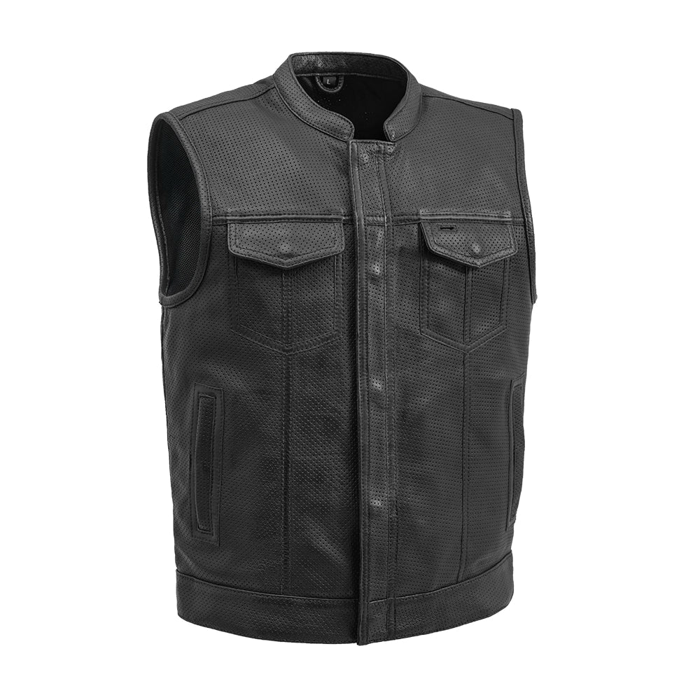 Sharp Shooter Perforated Men's Motorcycle Leather Vest - Lux Ryder
