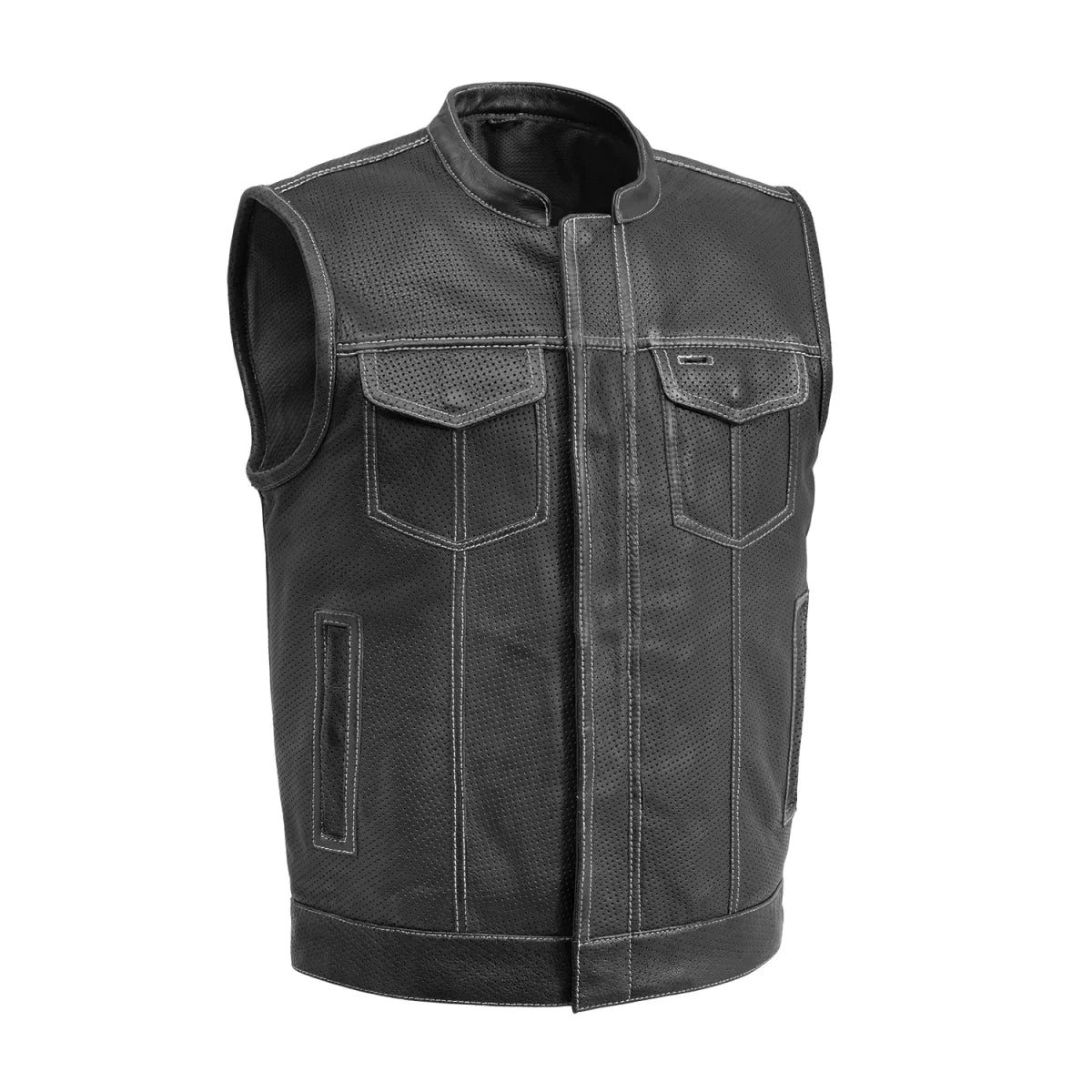 Sharp Shooter Perforated Men's Motorcycle Leather Vest - Lux Ryder