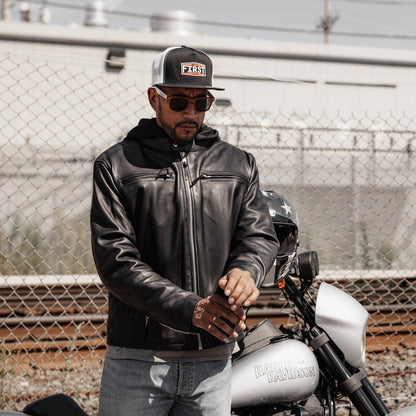 Men’s Leather Motorcycle Jacket with Removable Hood and Thermal Liner - Lux Ryder