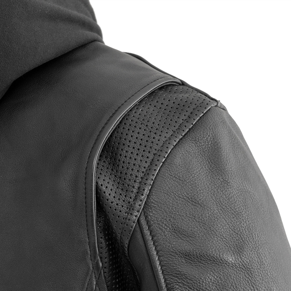 Men’s Leather Motorcycle Jacket with Removable Hood and Thermal Liner - Lux Ryder