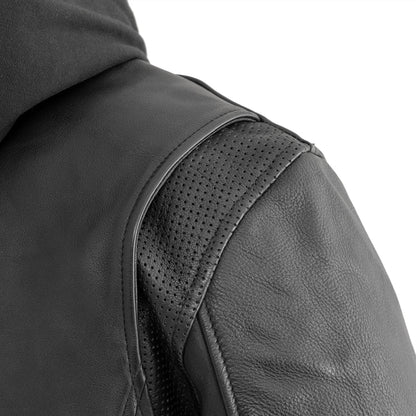 Men’s Leather Motorcycle Jacket with Removable Hood and Thermal Liner - Lux Ryder