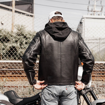 Men’s Leather Motorcycle Jacket with Removable Hood and Thermal Liner - Lux Ryder