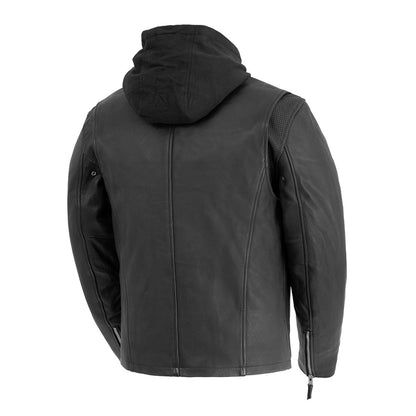 Men’s Leather Motorcycle Jacket with Removable Hood and Thermal Liner - Lux Ryder
