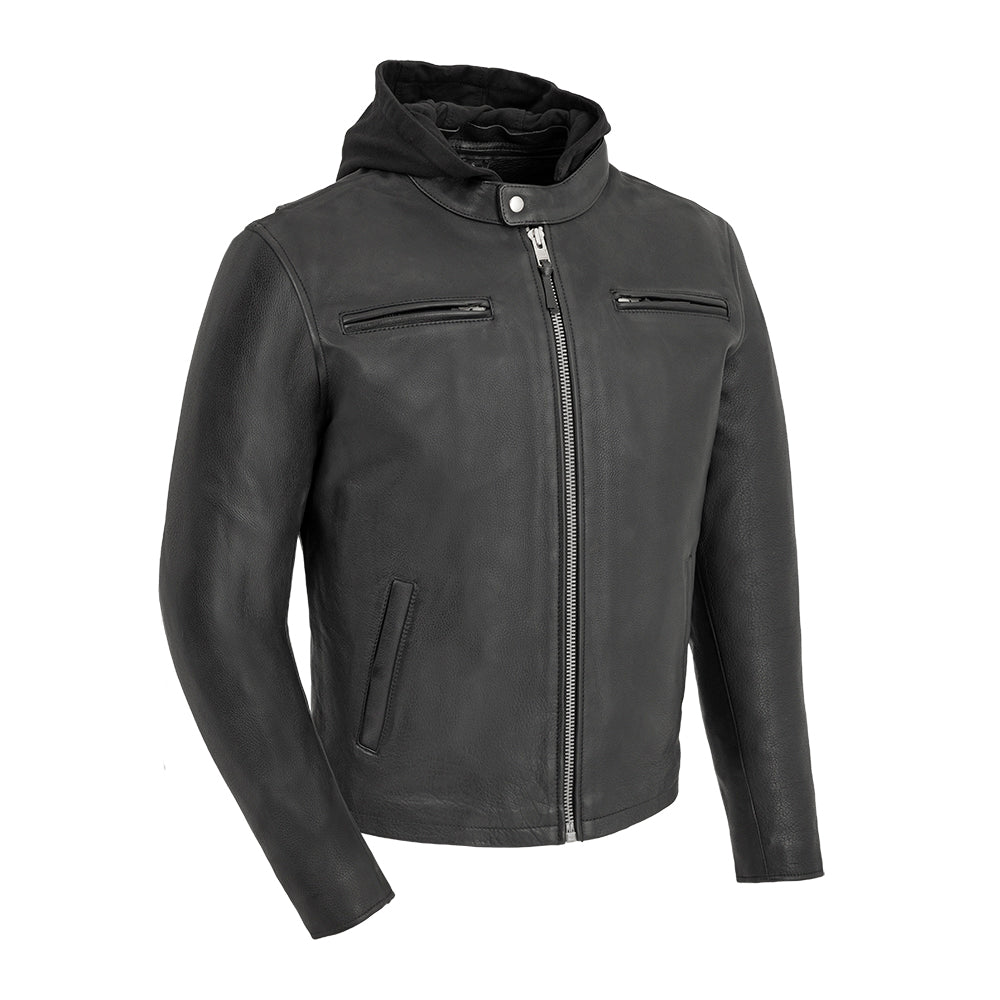 Men’s Leather Motorcycle Jacket with Removable Hood and Thermal Liner - Lux Ryder
