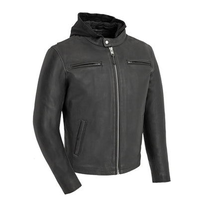 Men’s Leather Motorcycle Jacket with Removable Hood and Thermal Liner - Lux Ryder