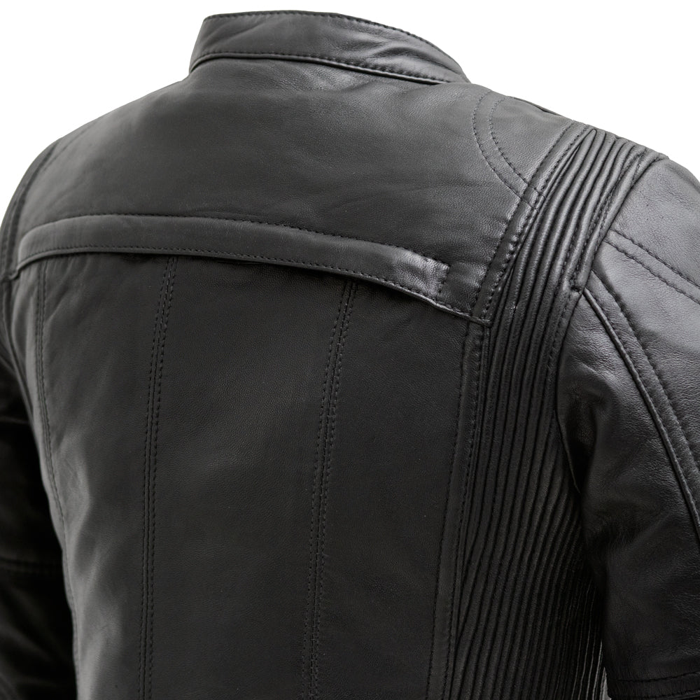 Women’s Leather Motorcycle Jacket with Center Zip and Stretch Panels - Lux Ryder