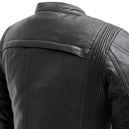 Women’s Leather Motorcycle Jacket with Center Zip and Stretch Panels - Lux Ryder