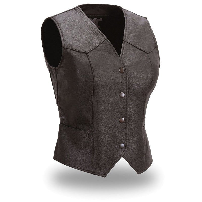 Women’s Leather Motorcycle Vest – Western Style - Lux Ryder