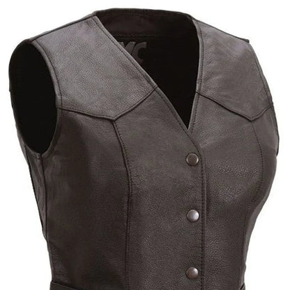 Women’s Leather Motorcycle Vest – Western Style - Lux Ryder