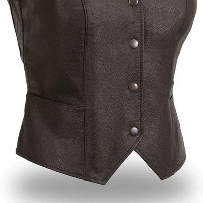 Women’s Leather Motorcycle Vest – Western Style - Lux Ryder