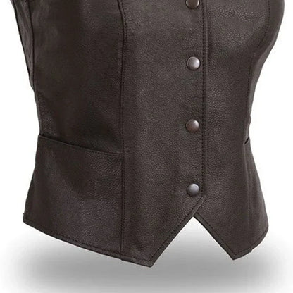 Women’s Leather Motorcycle Vest – Western Style - Lux Ryder
