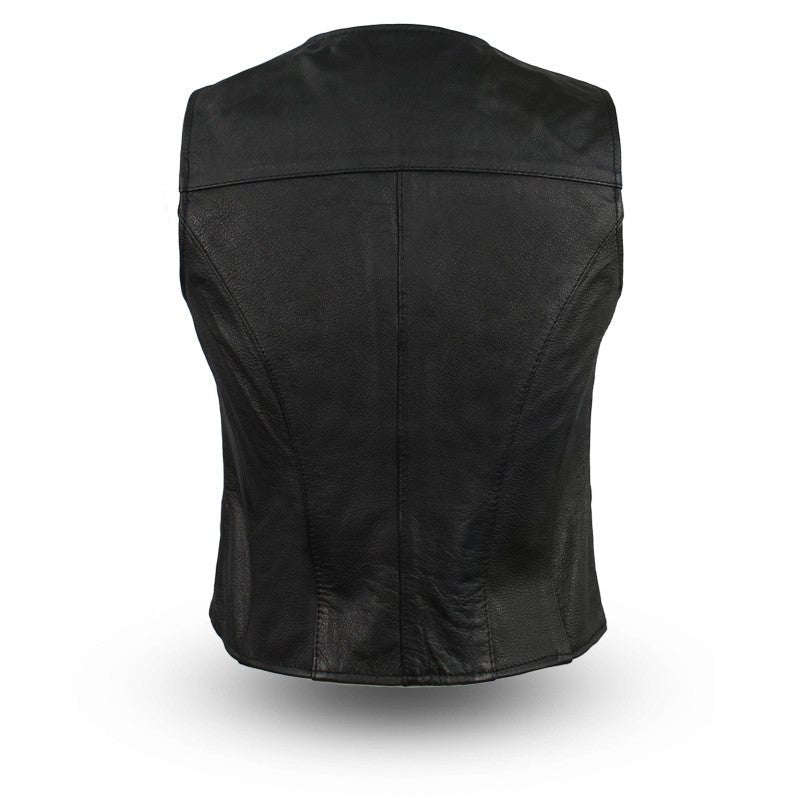 Women’s Leather Motorcycle Vest – Western Style - Lux Ryder
