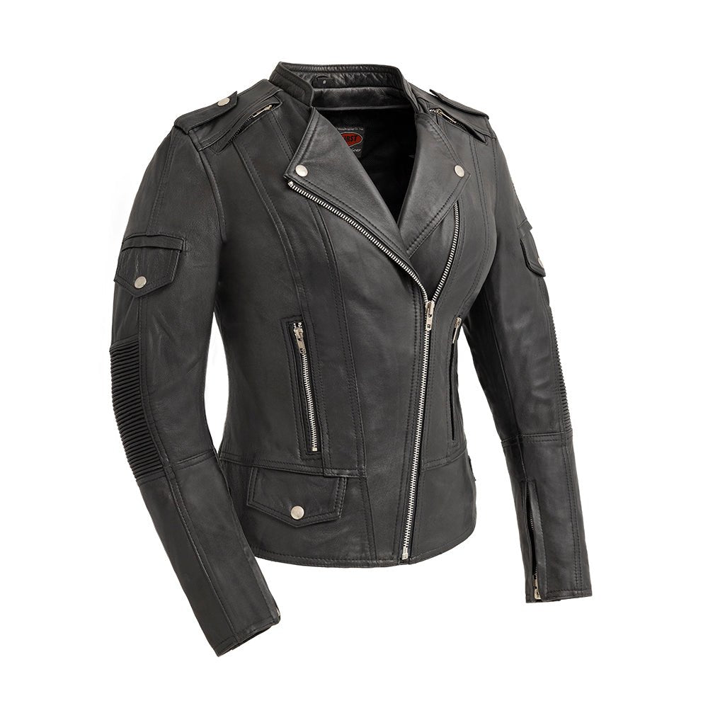 Women’s Leather Motorcycle Jacket with Asymmetrical Zip Design - Lux Ryder