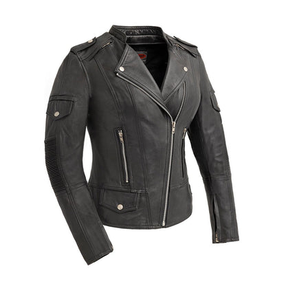 Women’s Leather Motorcycle Jacket with Asymmetrical Zip Design - Lux Ryder