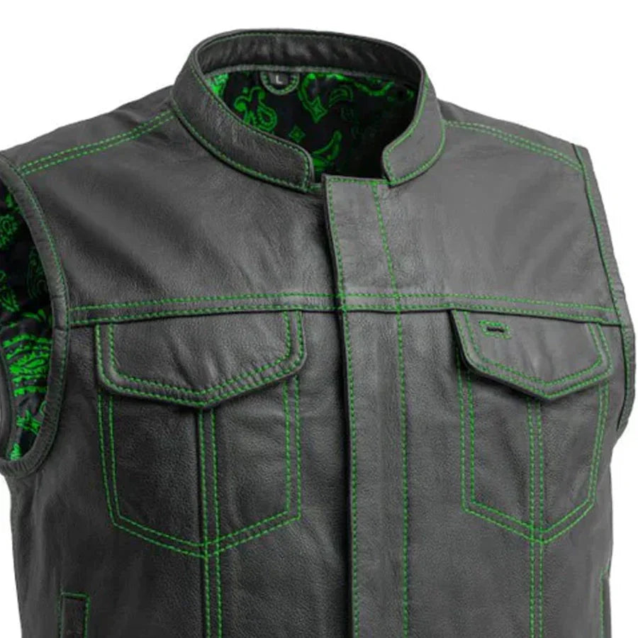 Men’s Leather Motorcycle Club Vest - Lux Ryder