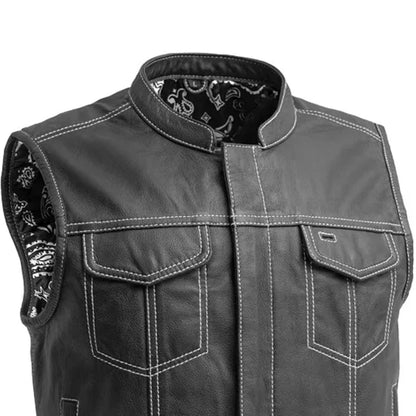 Men’s Leather Motorcycle Club Vest - Lux Ryder