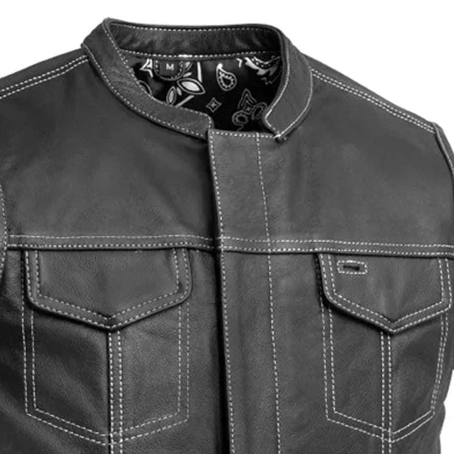 Men’s Leather Motorcycle Club Style Vest - Lux Ryder