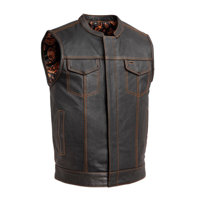 Men’s Leather Motorcycle Club Style Vest - Lux Ryder