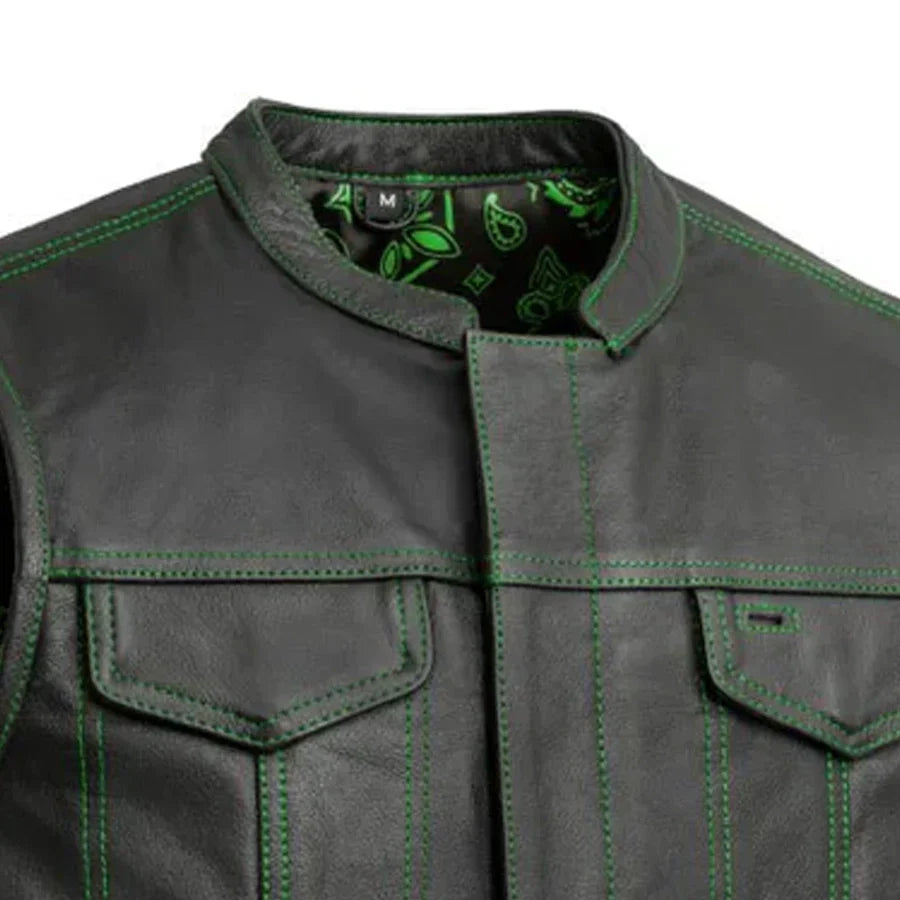 Men’s Leather Motorcycle Club Style Vest - Lux Ryder