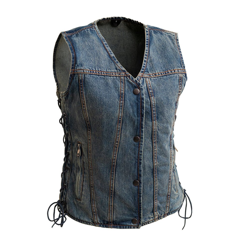 Women’s Denim Motorcycle Vest - Lux Ryder