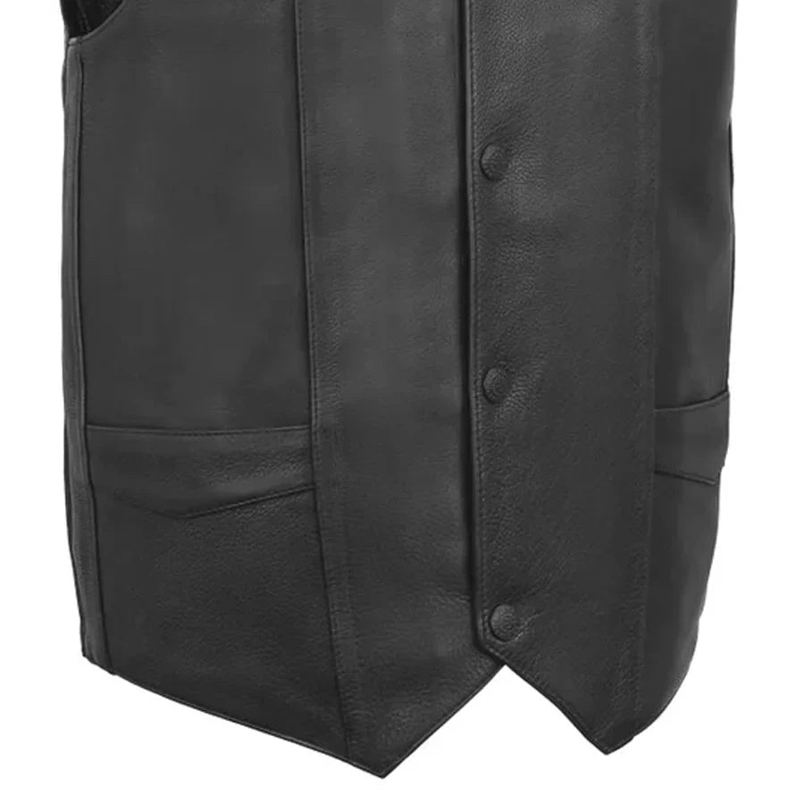 Men’s Leather Motorcycle Western Vest – V-Neck Style - Lux Ryder