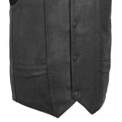 Men’s Leather Motorcycle Western Vest – V-Neck Style - Lux Ryder
