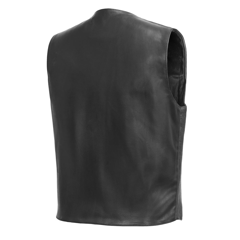 Men’s Leather Motorcycle Western Vest – V-Neck Style - Lux Ryder