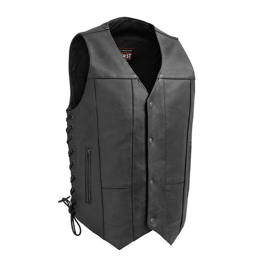 Men’s Leather Motorcycle Western Style Vest – V-Neck Riding Vest - Lux Ryder