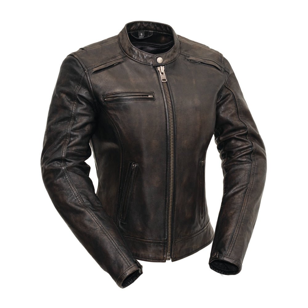 Women Leather Motorcycle Jacket with Ventilation and Thermal Liner - Lux Ryder