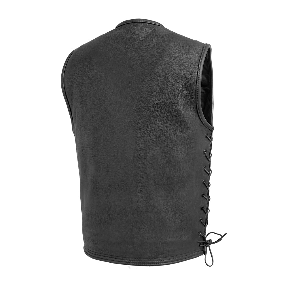 Men Leather Motorcycle Vest with Side Lacing - Lux Ryder