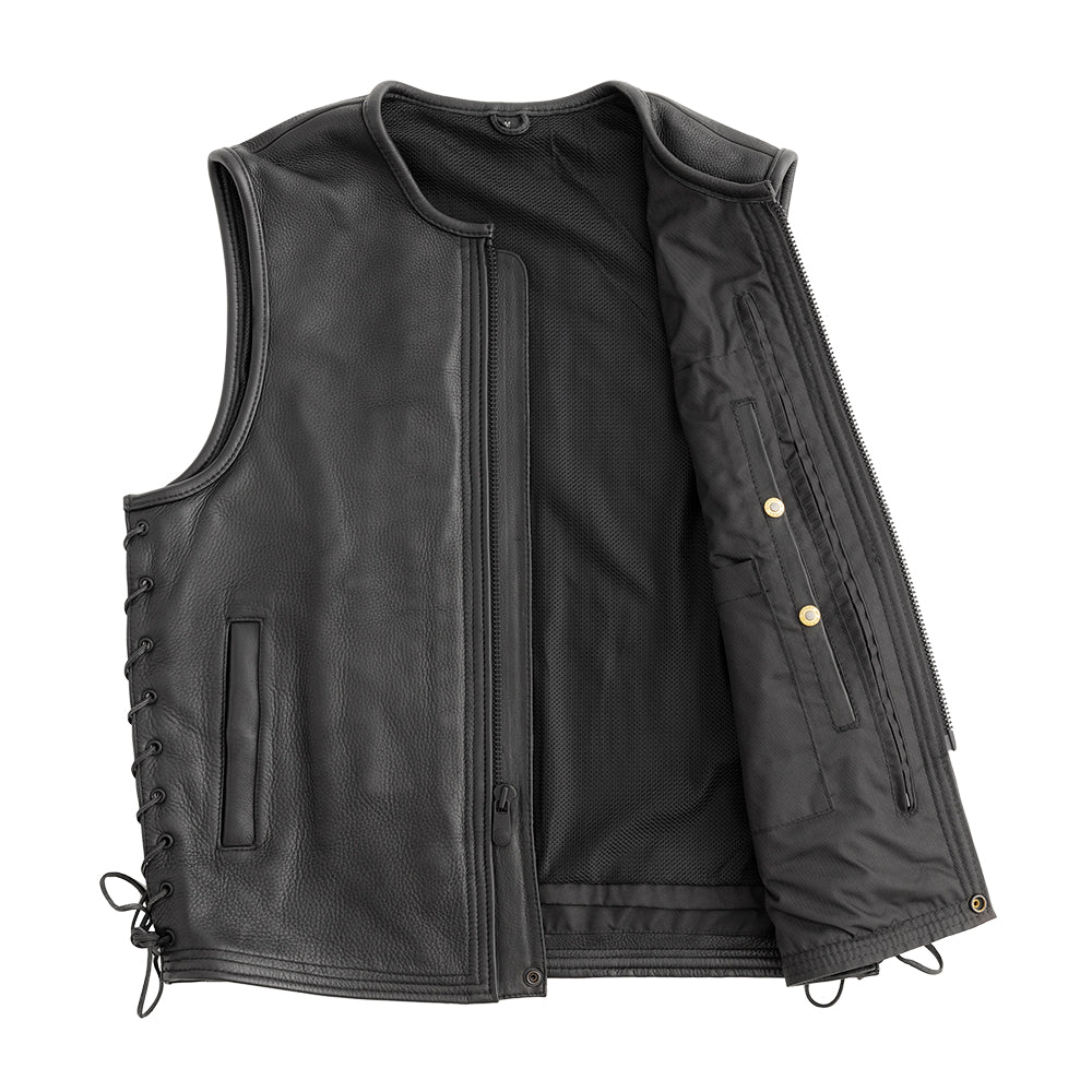 Men Leather Motorcycle Vest with Side Lacing - Lux Ryder