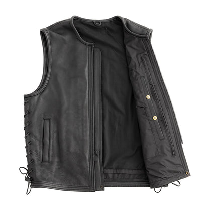 Men Leather Motorcycle Vest with Side Lacing - Lux Ryder