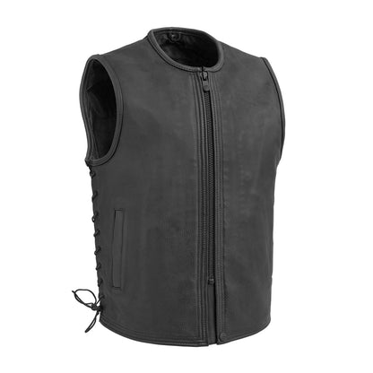 Men Leather Motorcycle Vest with Side Lacing - Lux Ryder