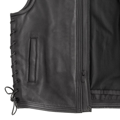 Men Leather Motorcycle Vest with Side Lacing - Lux Ryder