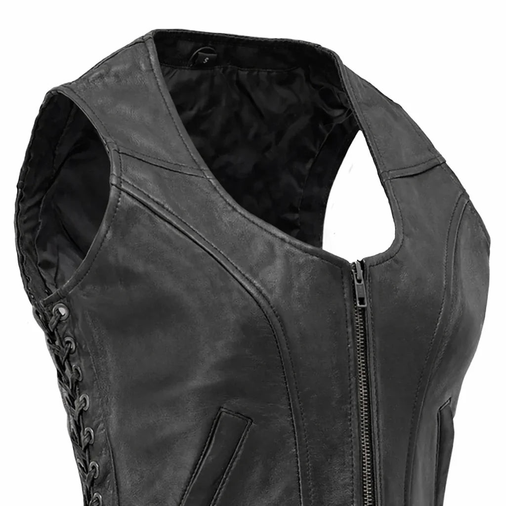 Black leather V neck vest  | LuxRyder
