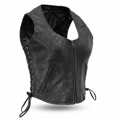 Black leather V neck vest  | LuxRyder