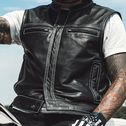 Sharp Shooter Perforated Men's Motorcycle Leather Vest - Lux Ryder