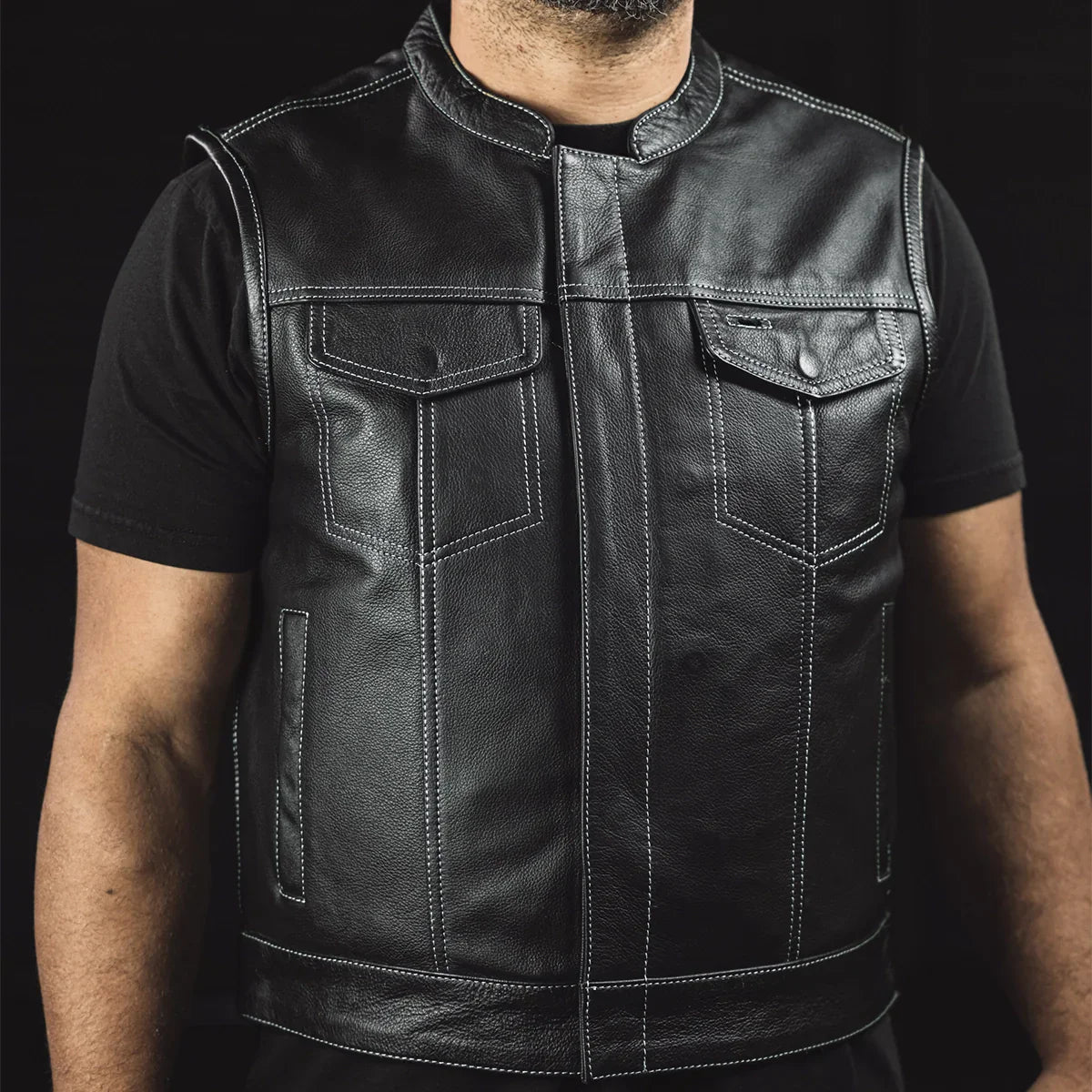 Men’s Leather Motorcycle Club Vest - Lux Ryder