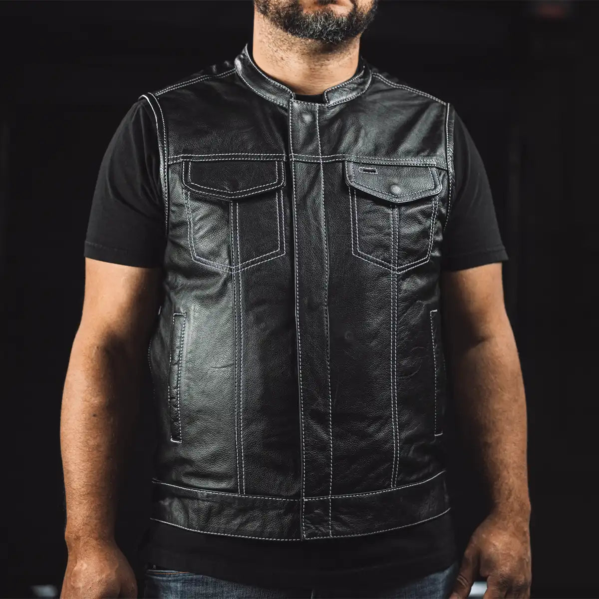 Men’s Leather Motorcycle Club Style Vest - Lux Ryder