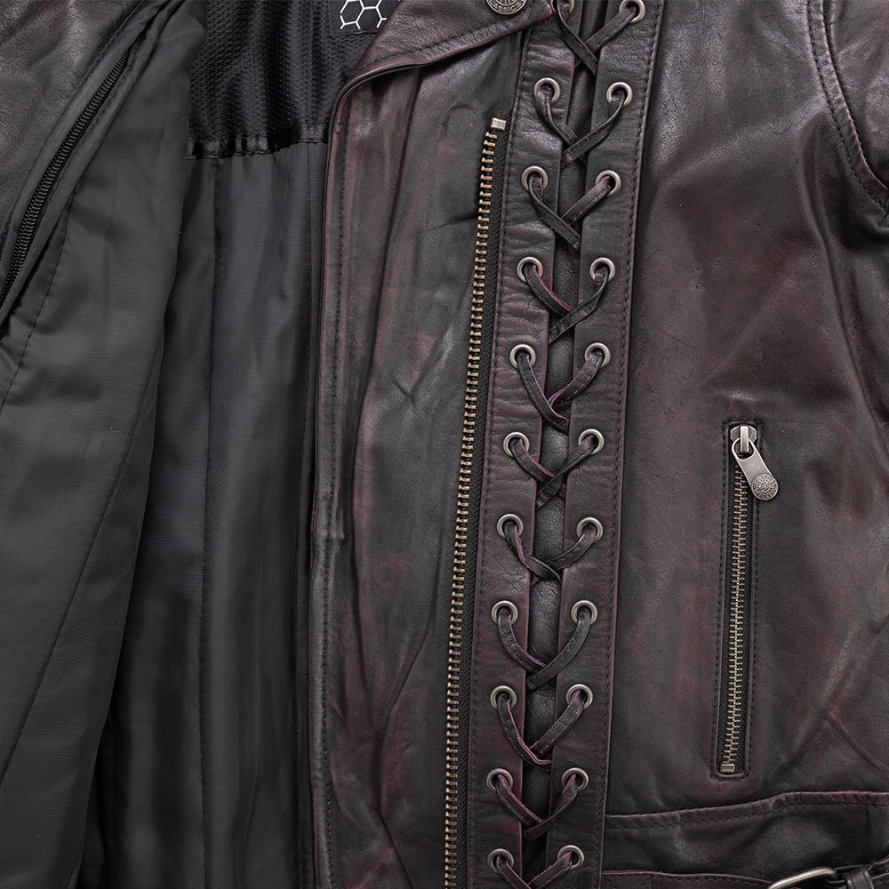 Women Leather Motorcycle Jacket with Lace Detail - Lux Ryder