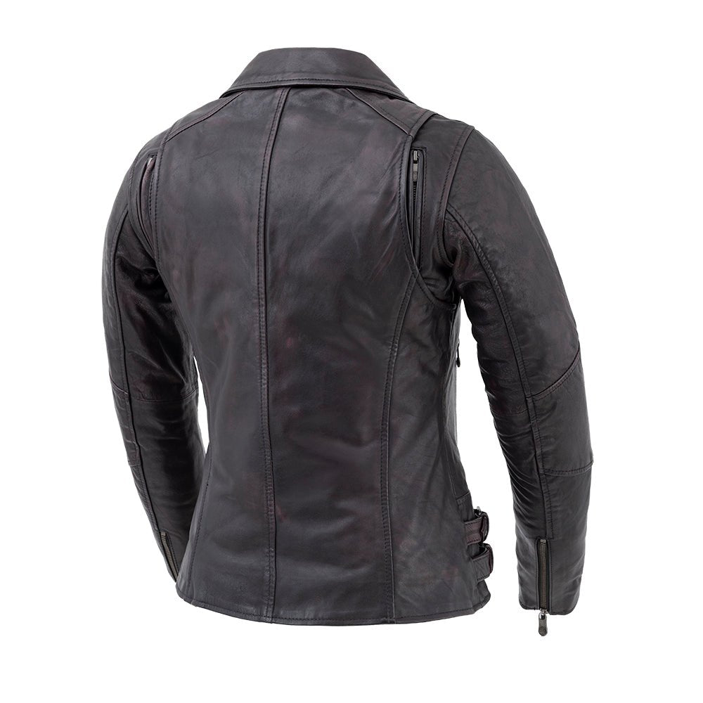 Women Leather Motorcycle Jacket with Lace Detail - Lux Ryder