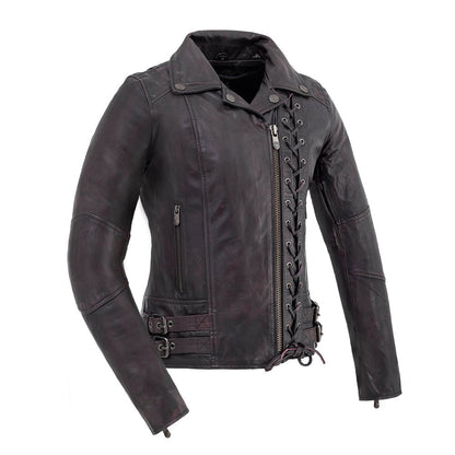 Women Leather Motorcycle Jacket with Lace Detail - Lux Ryder