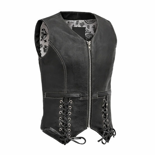 Black leather vest with lace-up front | LuxRyder