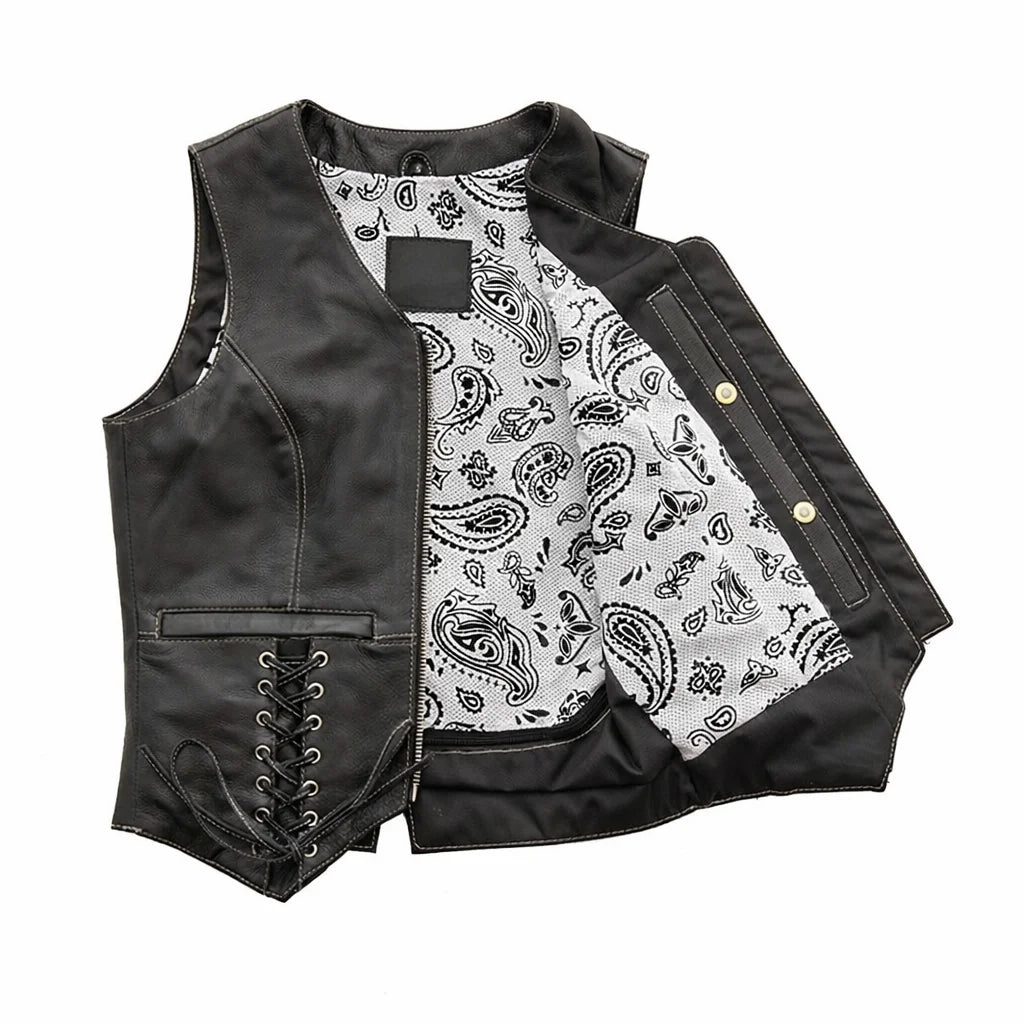 Black leather vest for women's | LuxRyder