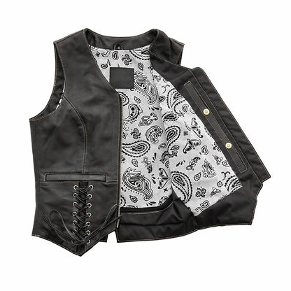 Black leather vest for women's | LuxRyder